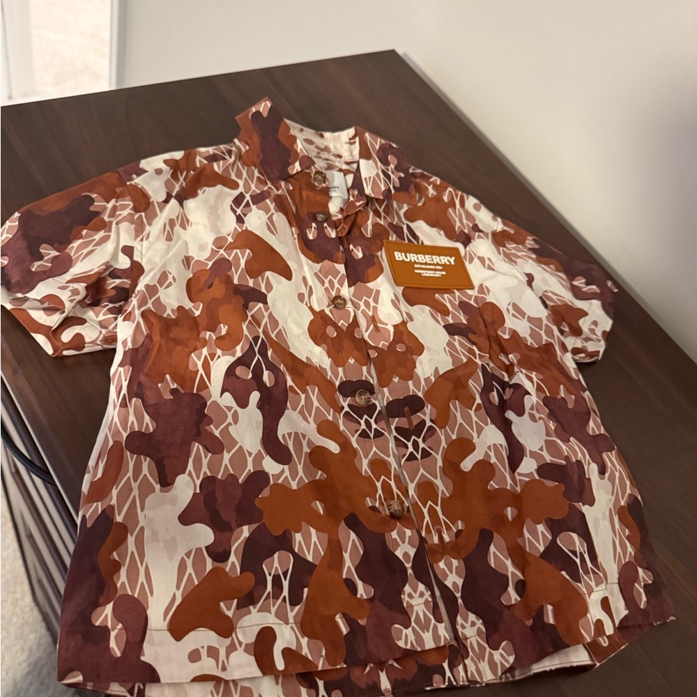 Burberry Casual Button Down Shirt Brown and White
